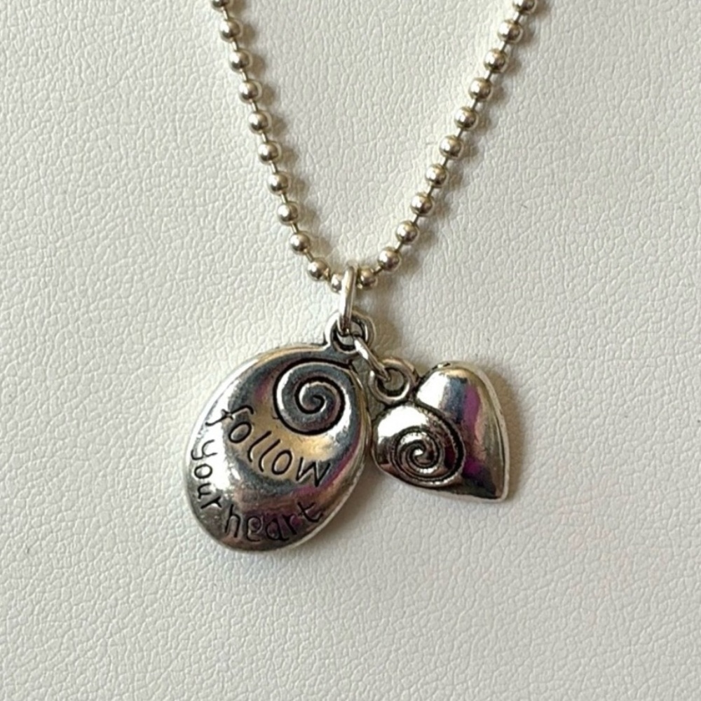 Follow Your Heart Pewter Charm Necklace on‎ Sterling Silver Chain NWT